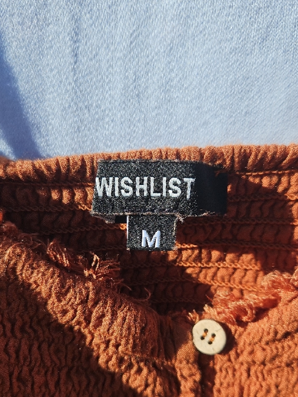 Wishlist Rust Orange Smocked Button Dress. Size Med - Picture 5 of 6